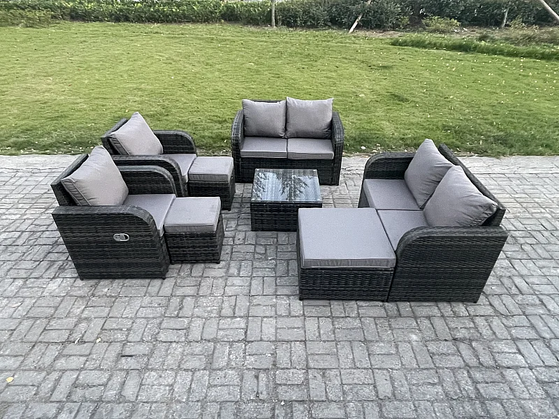 Möbe Gartenmöbel set für den Balkon Terrasse 9-Sitzer lounge set Dunkelgrau