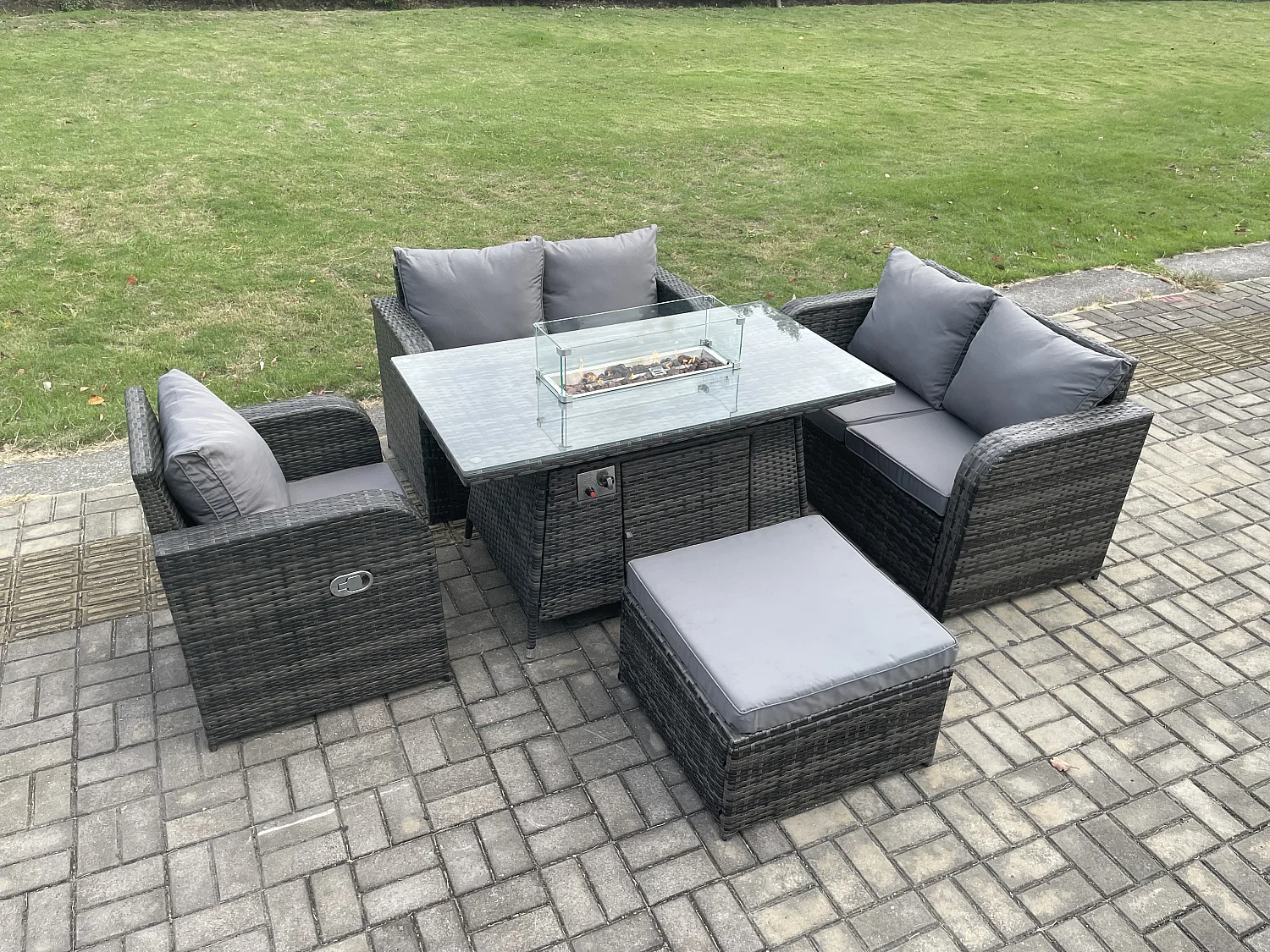 Gartenmöbel im Freien mit Hocker Polyrattan Dunkelgrau