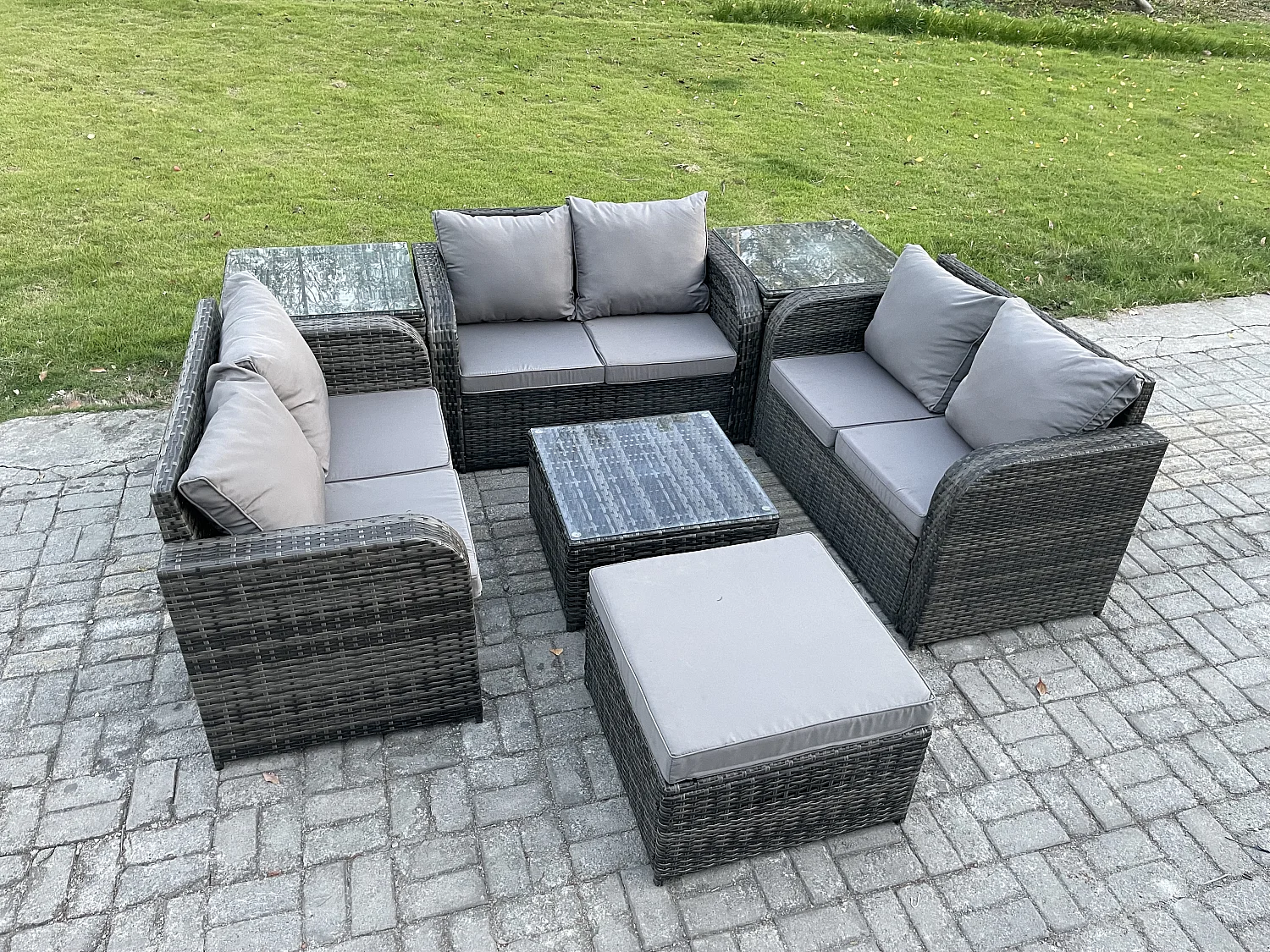 Möbe 7-Sitzer Gartenmöbel set für den Terrasse Balkon Dunkelgrau