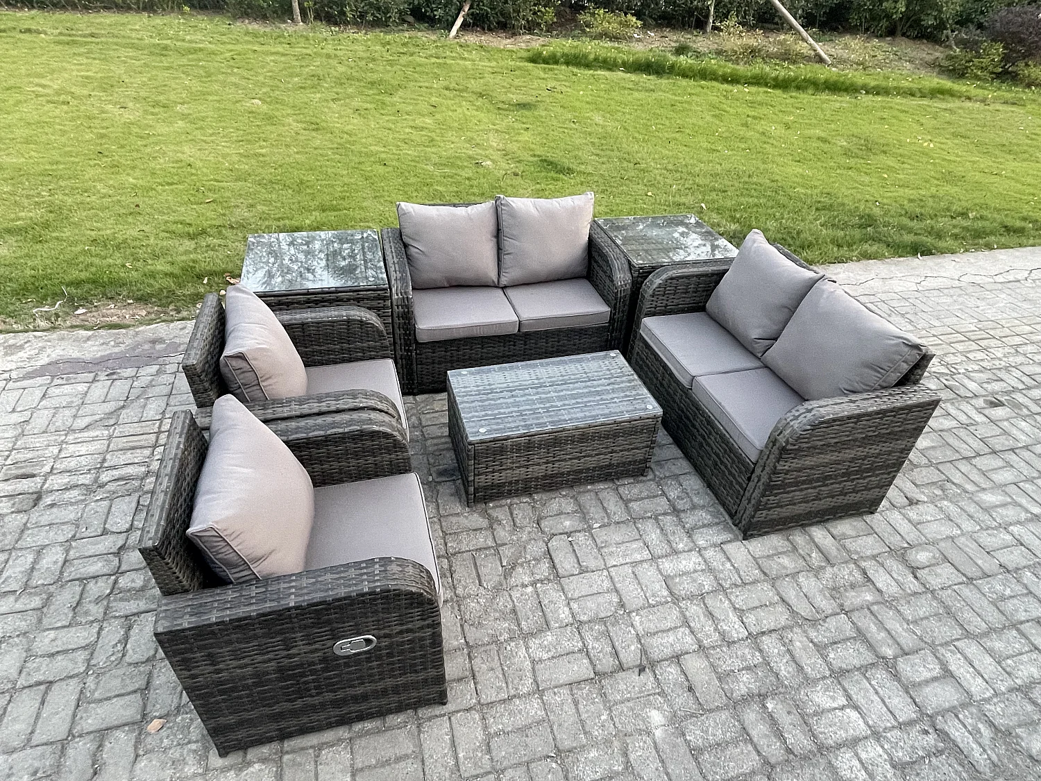 Rattan Gartenmöbel Set mit Tish Sofa 6-Sitzer Dunkelgrau