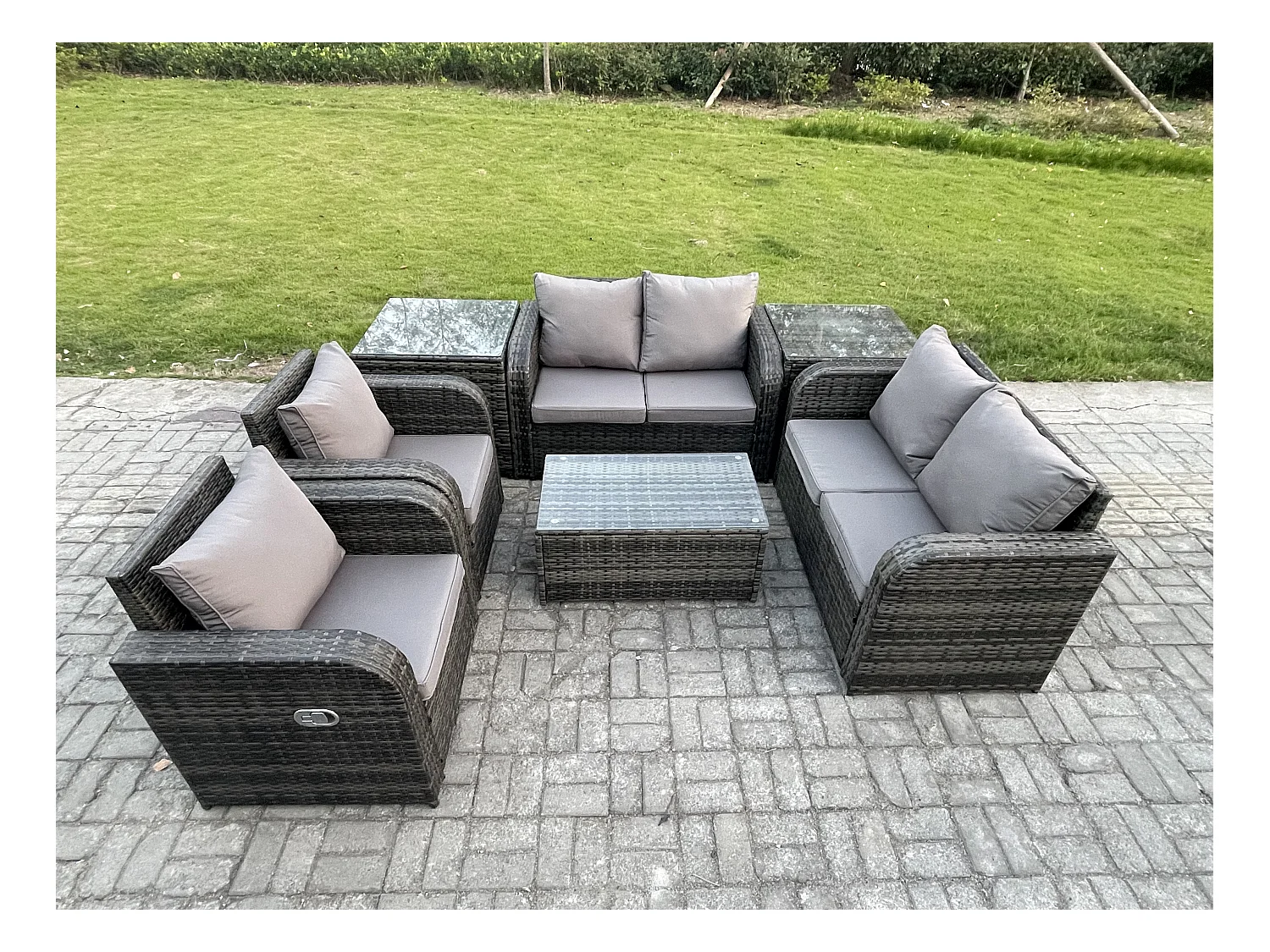 Rattan Gartenmöbel Set mit Tish Sofa 6-Sitzer Dunkelgrau