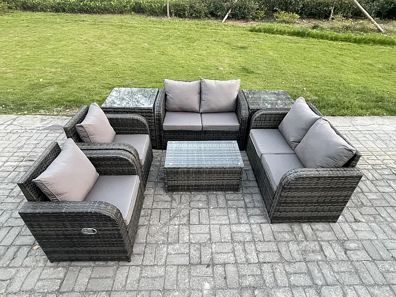Rattan Gartenmöbel Set mit Tish Sofa 6-Sitzer Dunkelgrau