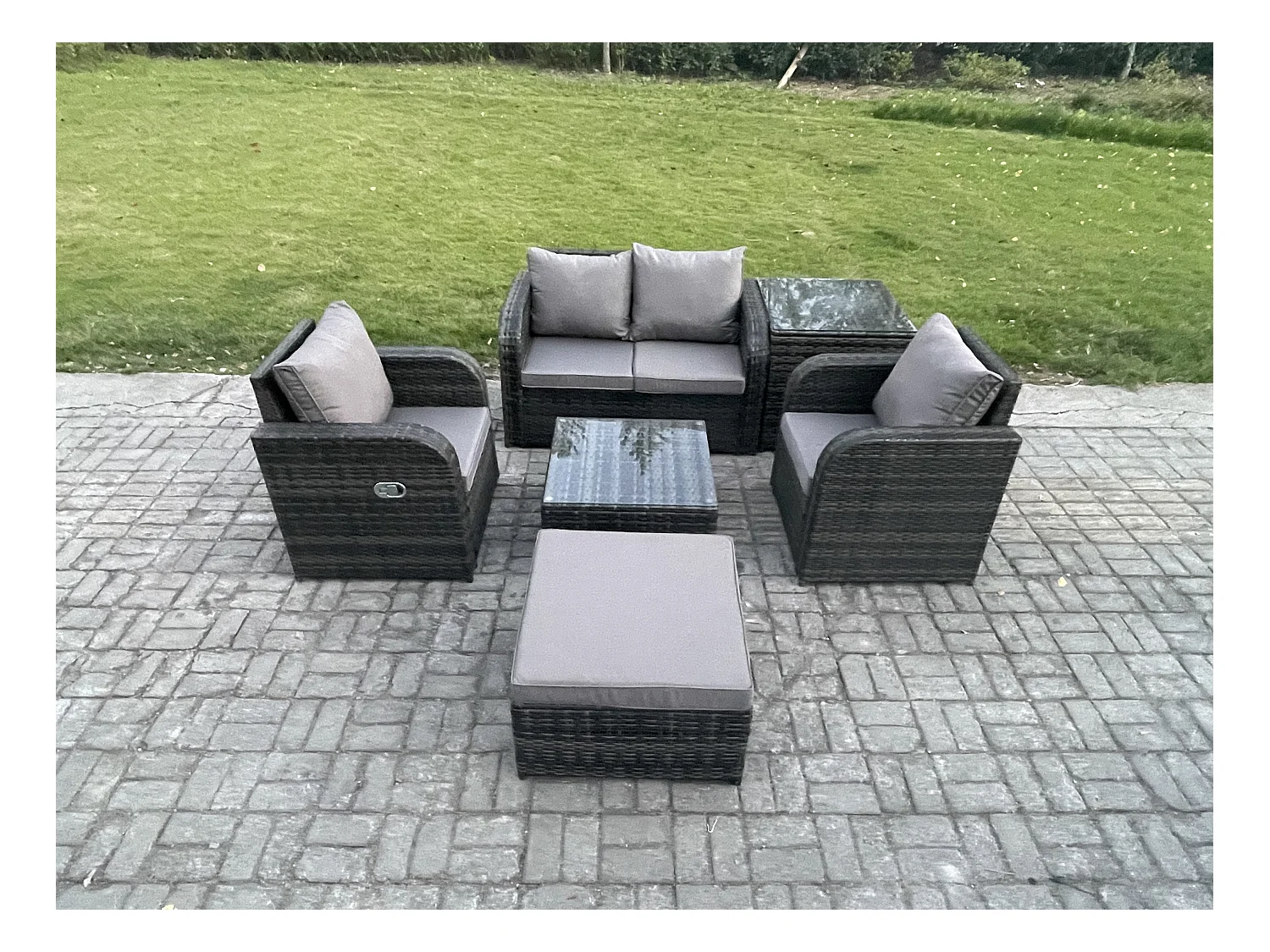 Polyrattan Gartenmöbel 6er-Set Terrasse Sitzgruppe Dunkelgrau