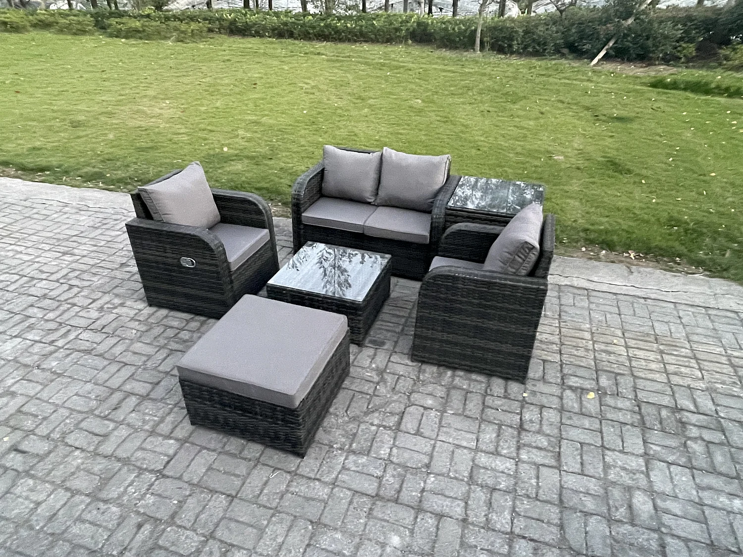 Polyrattan Gartenmöbel 6er-Set Terrasse Sitzgruppe Dunkelgrau