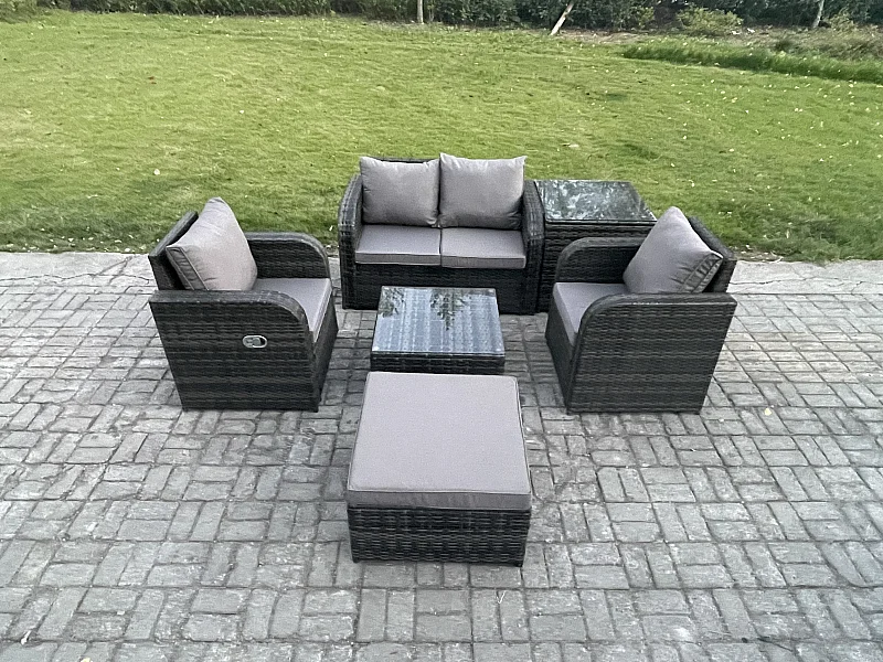 Polyrattan Gartenmöbel 6er-Set Terrasse Sitzgruppe Dunkelgrau