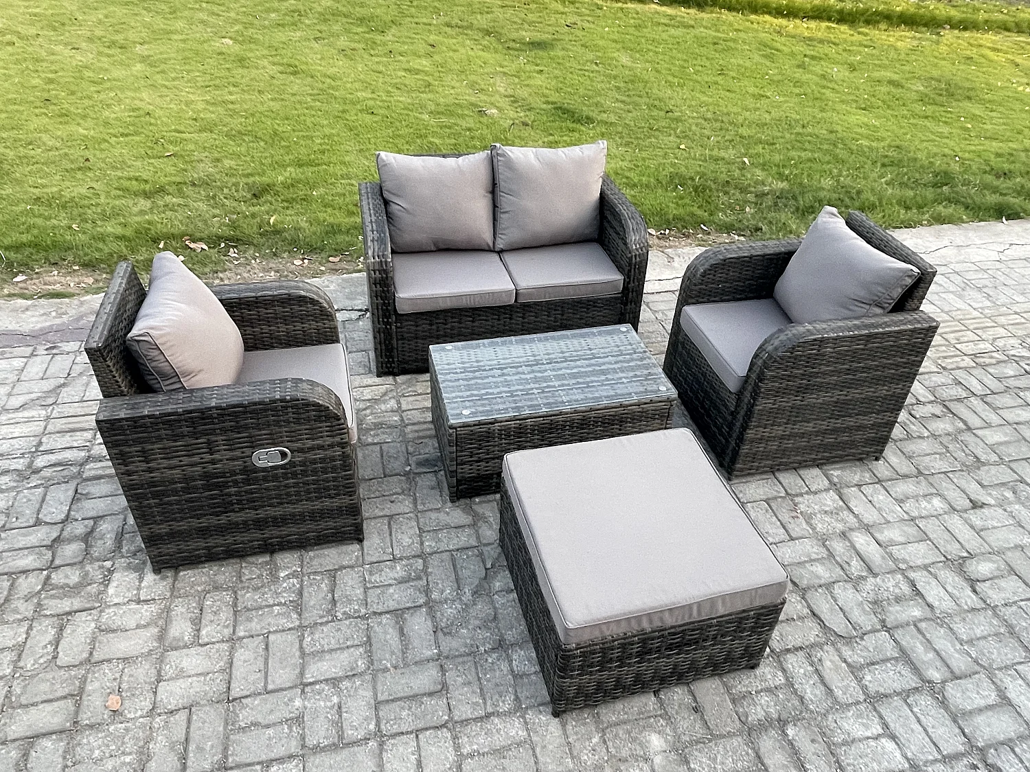 5-Sitzer Rattan Gartenmöbel Set mit Gartensofa Dunkelgrau