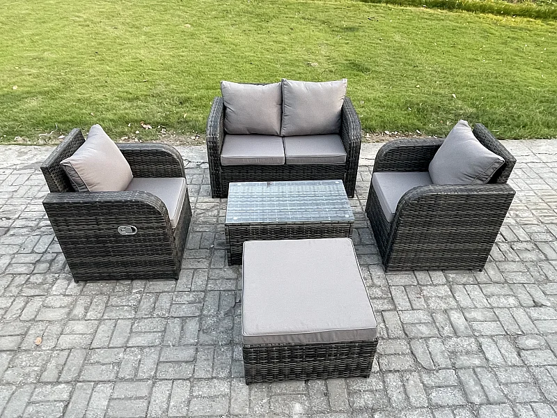 5-Sitzer Rattan Gartenmöbel Set mit Gartensofa Dunkelgrau