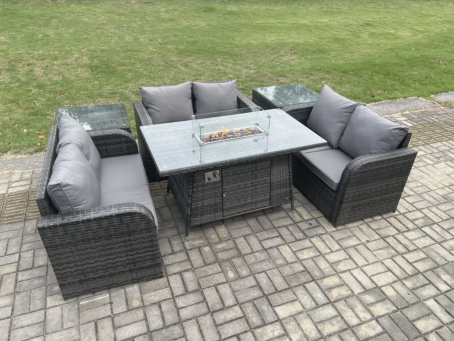 6-Sitzer Gartenmöbel im Freien Polyrattan Dunkelgrau