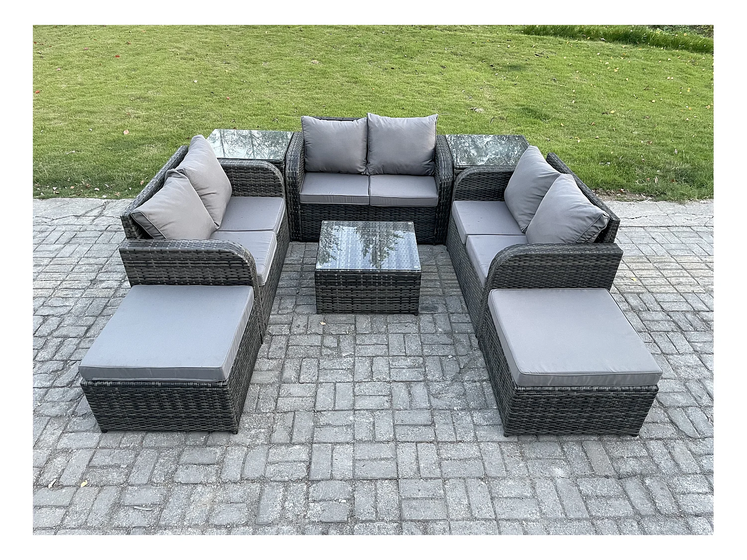 Möbe Gartenmöbel set für den Balkon Terrasse 8-Sitzer Dunkelgrau