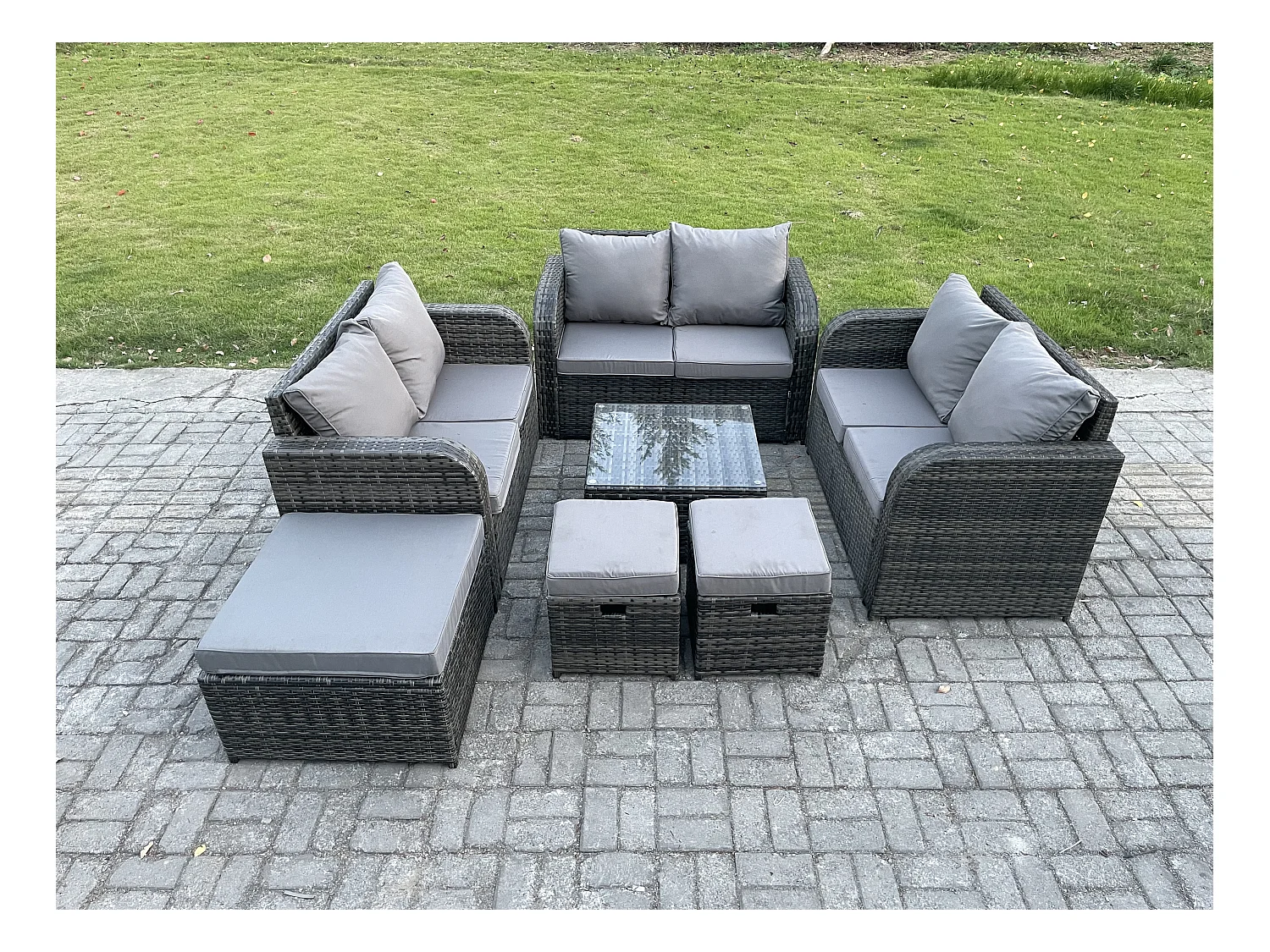 Möbe Gartenmöbel set 9-Sitzer für den Terrasse Balkon Dunkelgrau