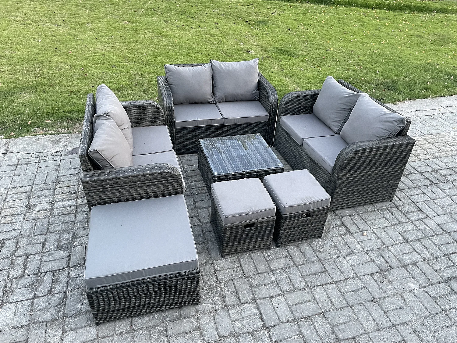 Möbe Gartenmöbel set 9-Sitzer für den Terrasse Balkon Dunkelgrau