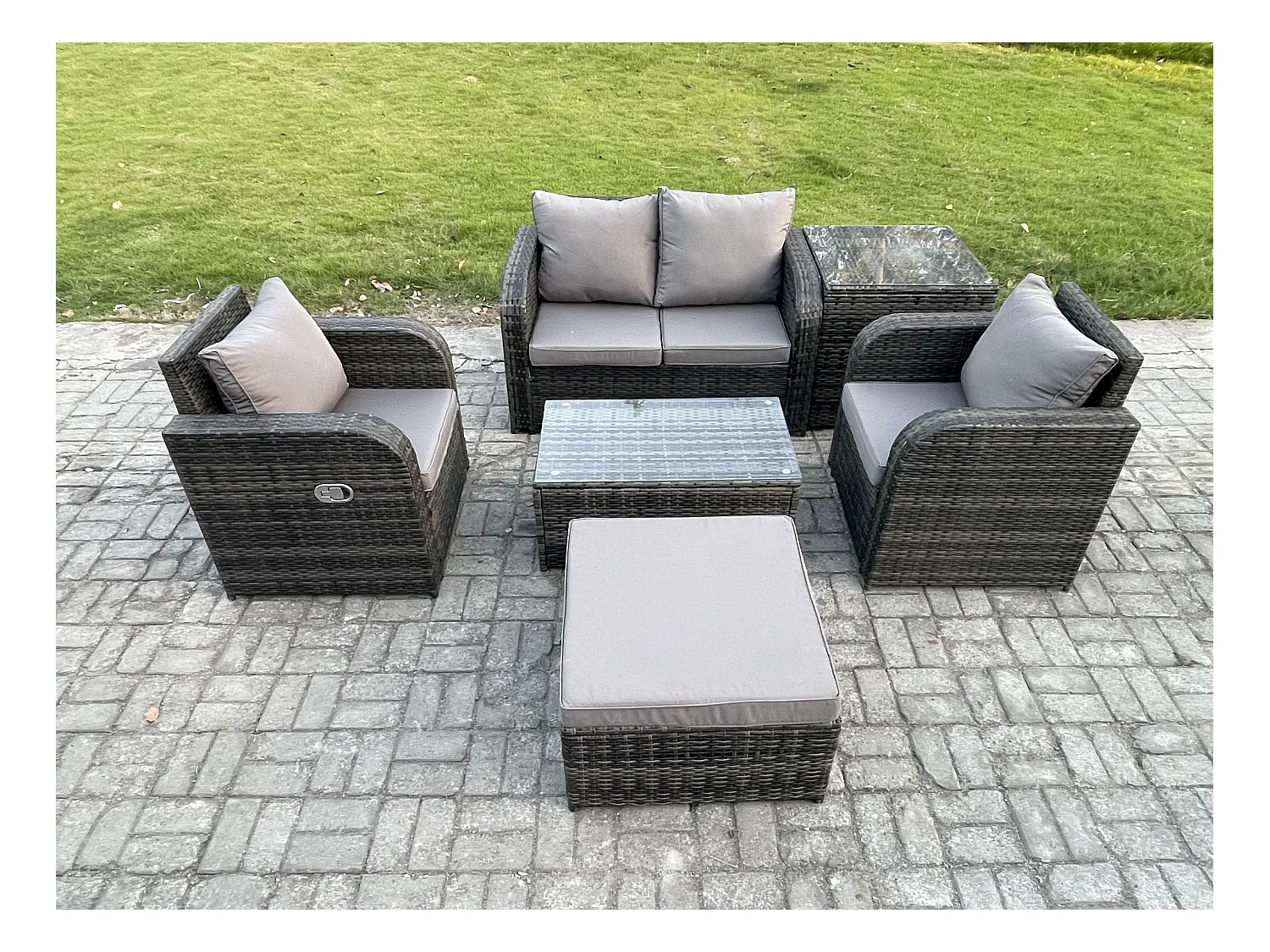 Rattan Gartenmöbel Set mit Gartensofa Dunkelgrau 5-Sitzer