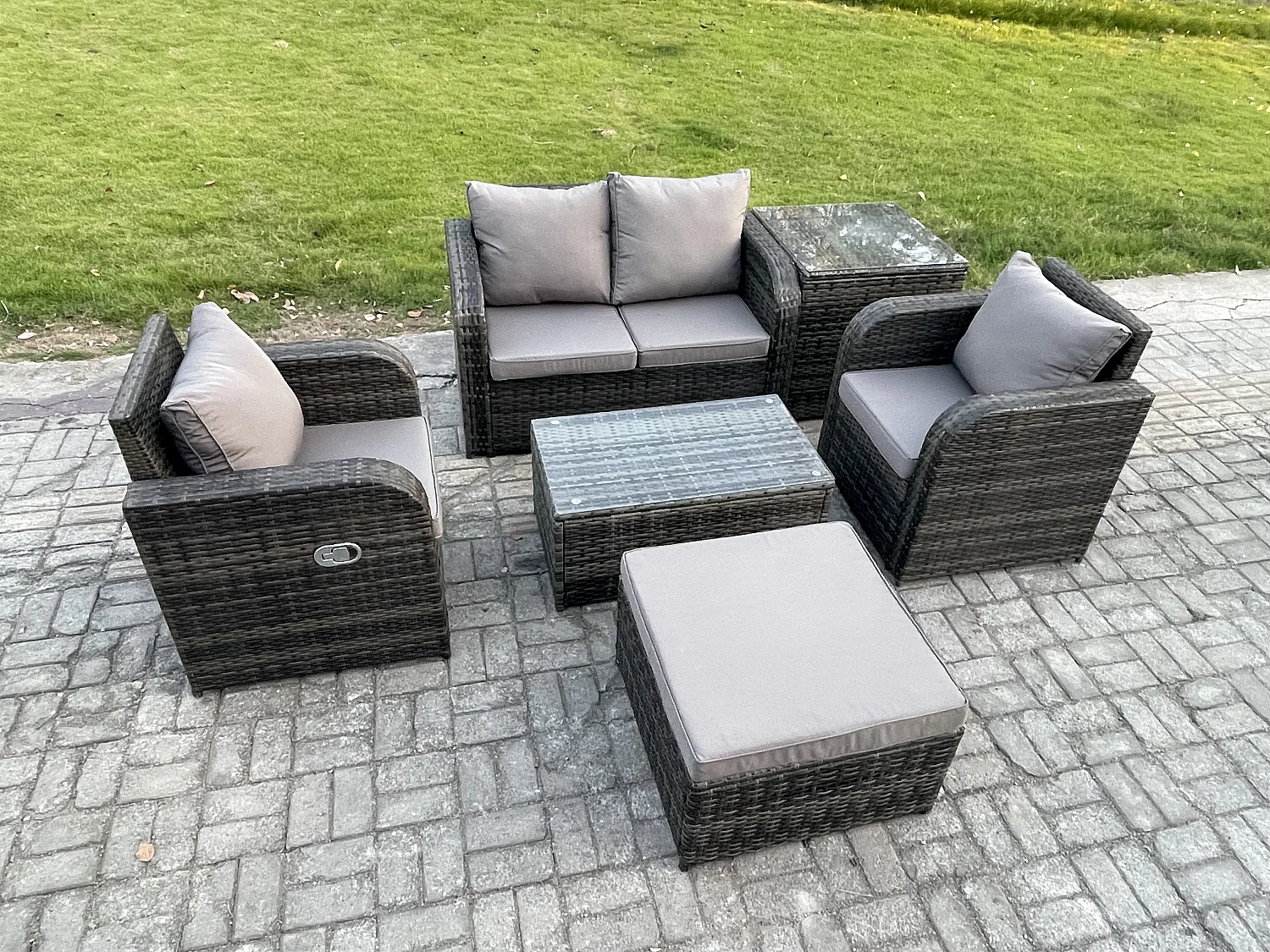 Rattan Gartenmöbel Set mit Gartensofa Dunkelgrau 5-Sitzer