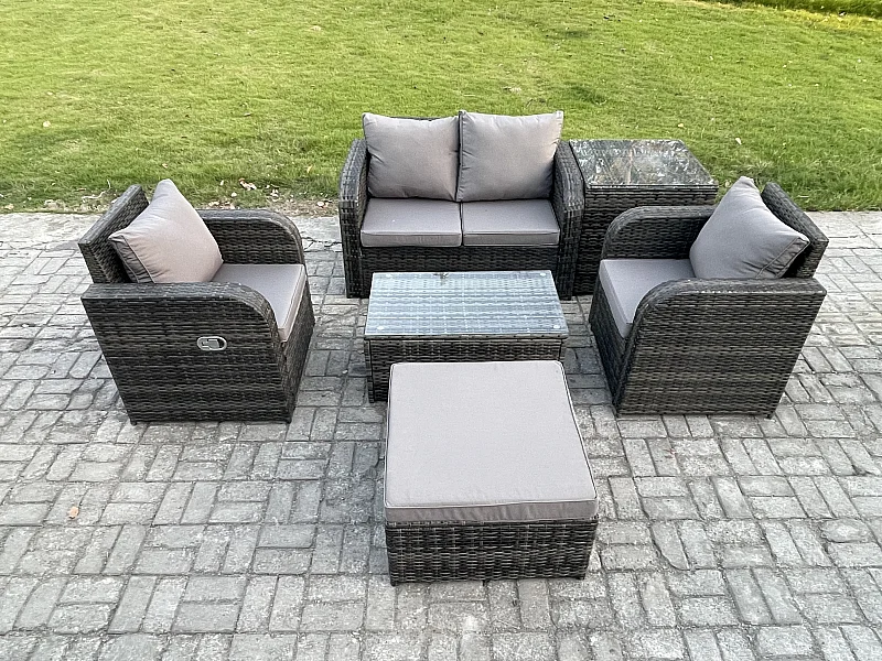 Rattan Gartenmöbel Set mit Gartensofa Dunkelgrau 5-Sitzer