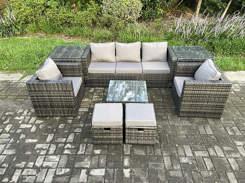 Polyrattan Gartenmöbelset im Freien mit Couchtisch 7-Sitzer Dunkelgrau