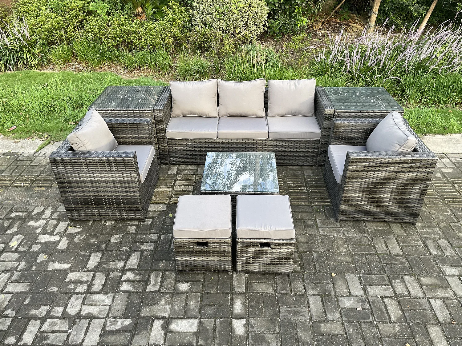Polyrattan Gartenmöbelset im Freien mit Couchtisch 7-Sitzer Dunkelgrau