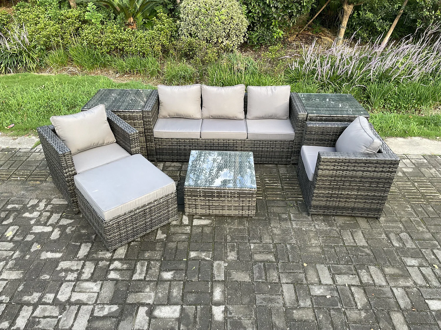 Polyrattan Gartenmöbelset im Freien mit Couchtisch 6-Sitzer