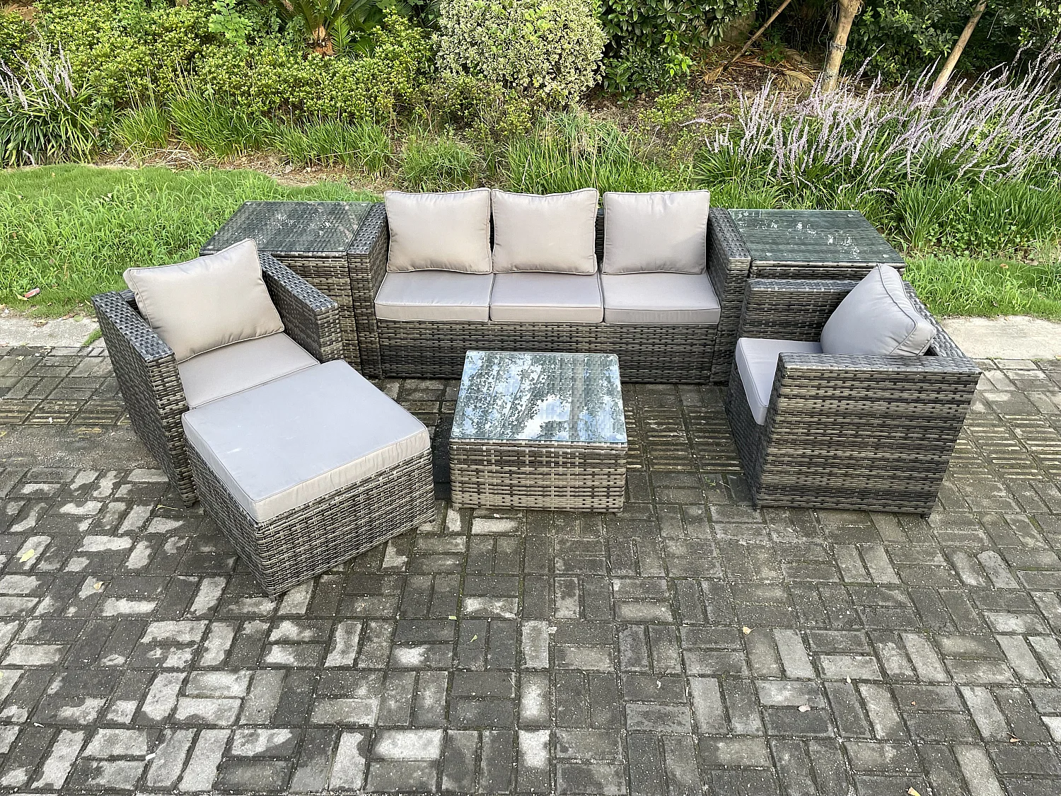 Polyrattan Gartenmöbelset im Freien mit Couchtisch 6-Sitzer