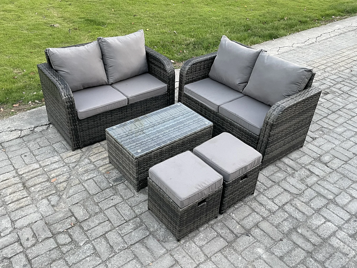 Rattan Gartenmöbel Set mit Sofa 6-Sitzer Dunkelgrau