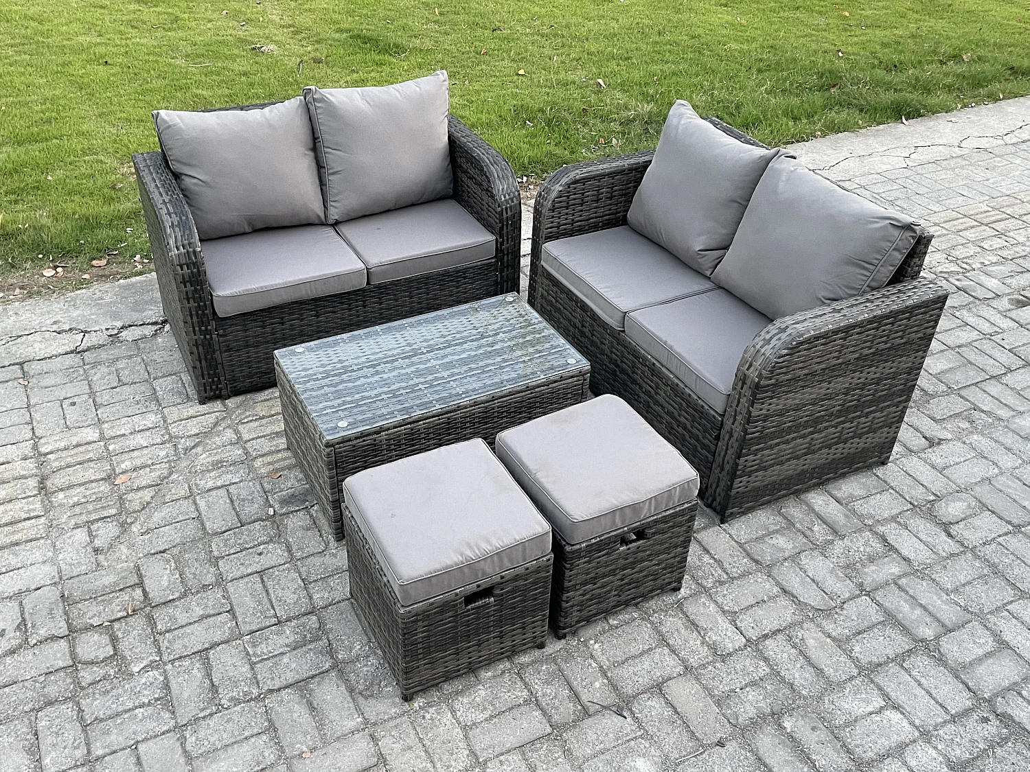 Rattan Gartenmöbel Set mit Sofa 6-Sitzer Dunkelgrau