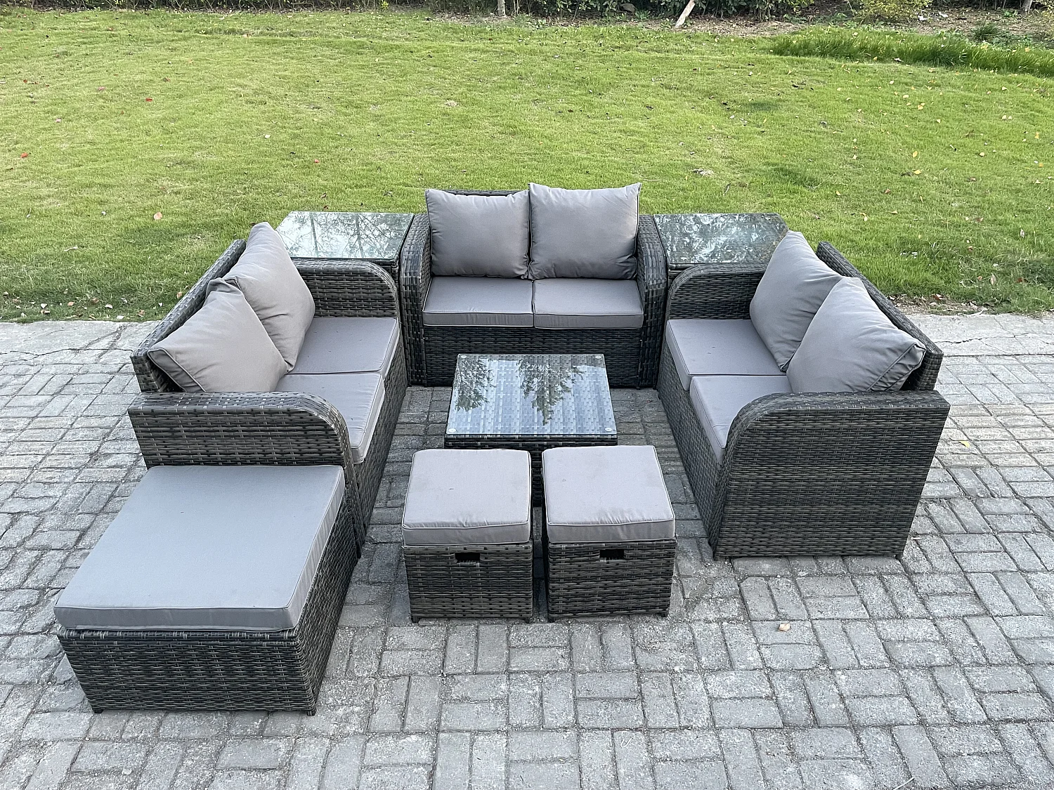 Möbe 9-Sitzer Gartenmöbel set für den Terrasse Balkon Dunkelgrau