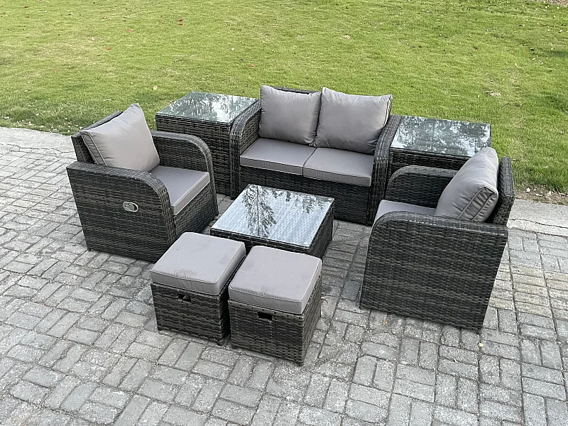 Polyrattan Gartenmöbel Set Sitzgruppe Terrasse Dunkelgrau 6-Sitzer