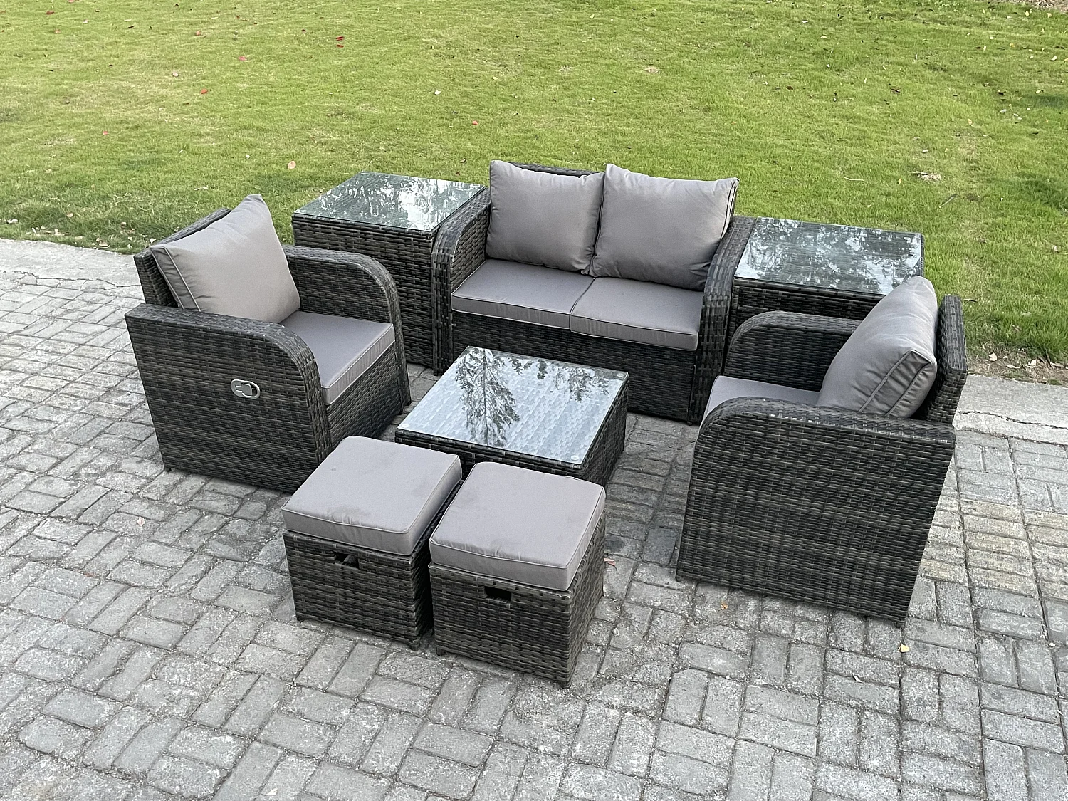 Polyrattan Gartenmöbel Set Sitzgruppe Terrasse Dunkelgrau 6-Sitzer