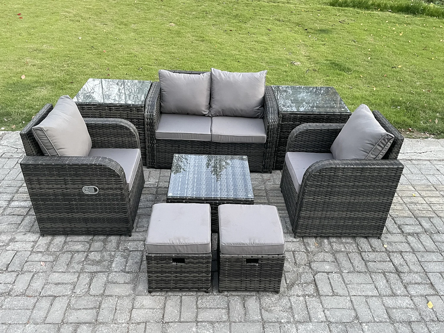 Polyrattan Gartenmöbel Set Sitzgruppe Terrasse Dunkelgrau 6-Sitzer