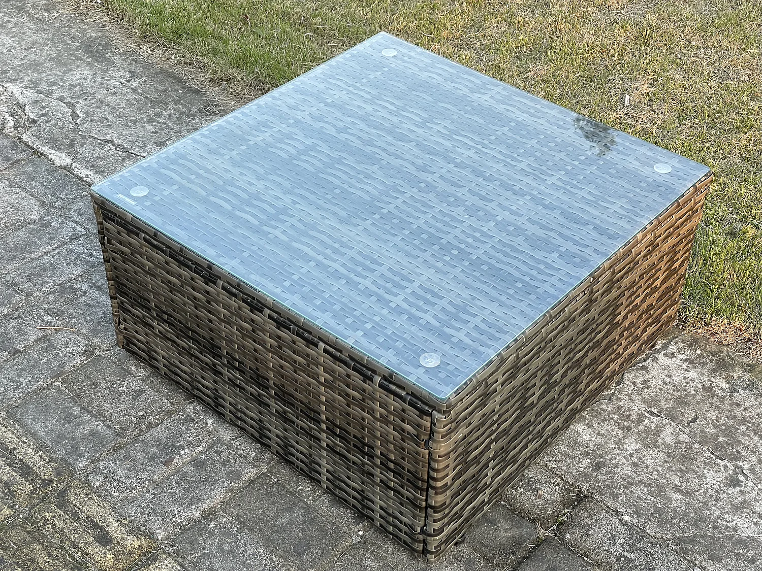Fimous Rattan Garden Furniture Sofa Set with 2 Armchairs Square Coffee Table Side Table Big Footstool Indoor Side Table 9 Seater Outdoor Rattan Set Dark Grey Mixed