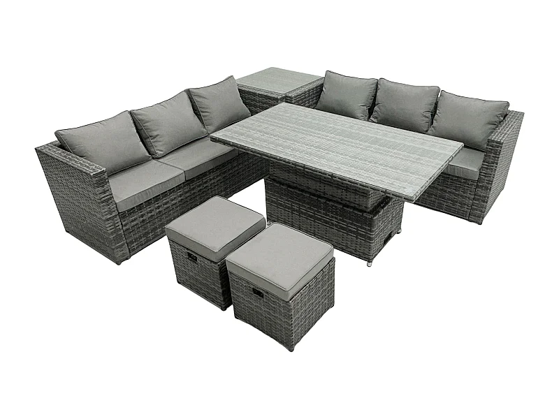 Polyrattan Gartenmöbel Set mit Beistelltisch Dunkelgrau 8-Sitzer