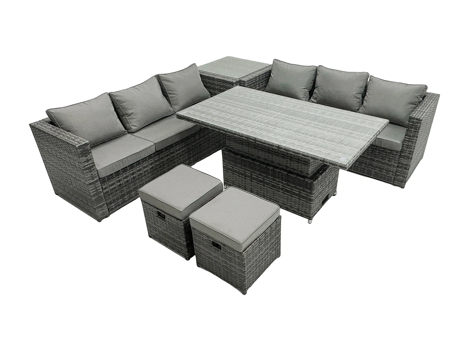 Polyrattan Gartenmöbel Set mit Beistelltisch Dunkelgrau 8-Sitzer