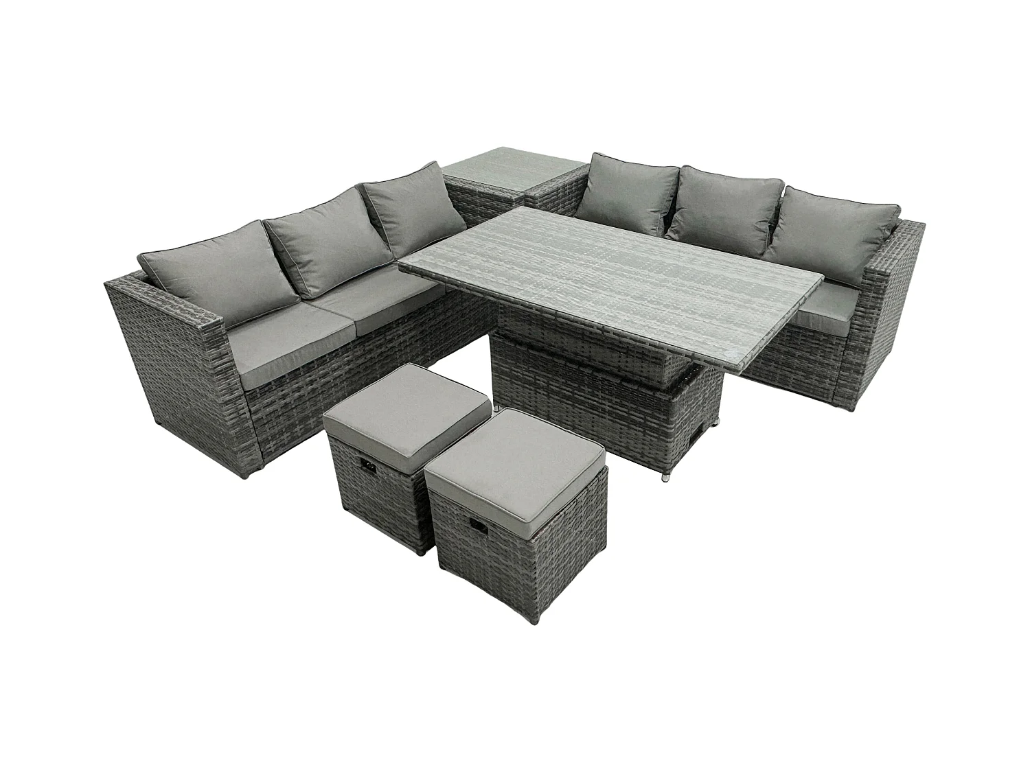 Polyrattan Gartenmöbel Set mit Beistelltisch Dunkelgrau 8-Sitzer