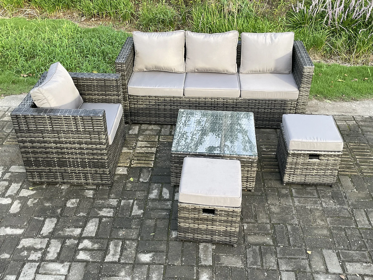 6-Sitzer Gartenset im Freien mit Couchtisch Polyrattan Dunkelgrau