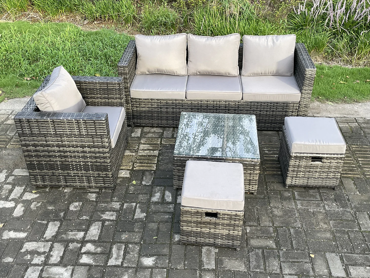 6-Sitzer Gartenset im Freien mit Couchtisch Polyrattan Dunkelgrau