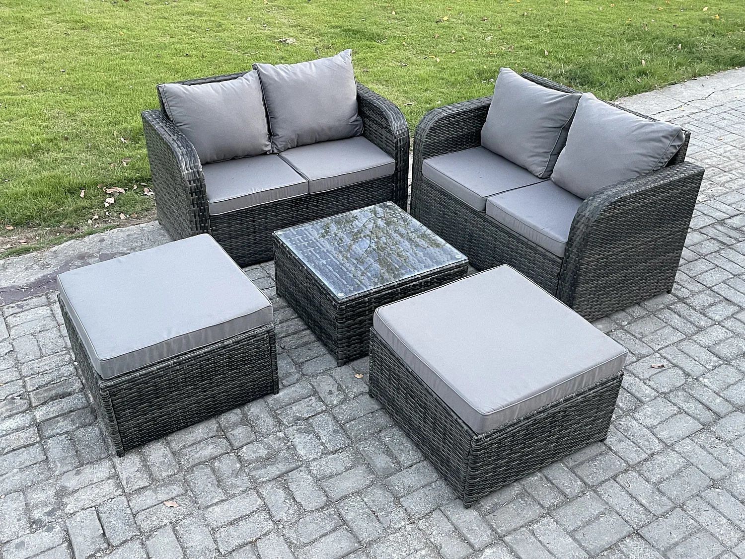 6-Sitzer Möbe Gartenmöbel set für den Balkon Terrasse Dunkelgrau