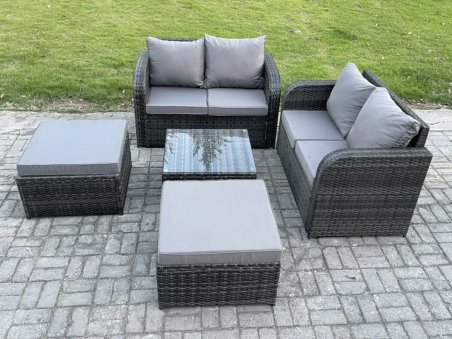 6-Sitzer Möbe Gartenmöbel set für den Balkon Terrasse Dunkelgrau