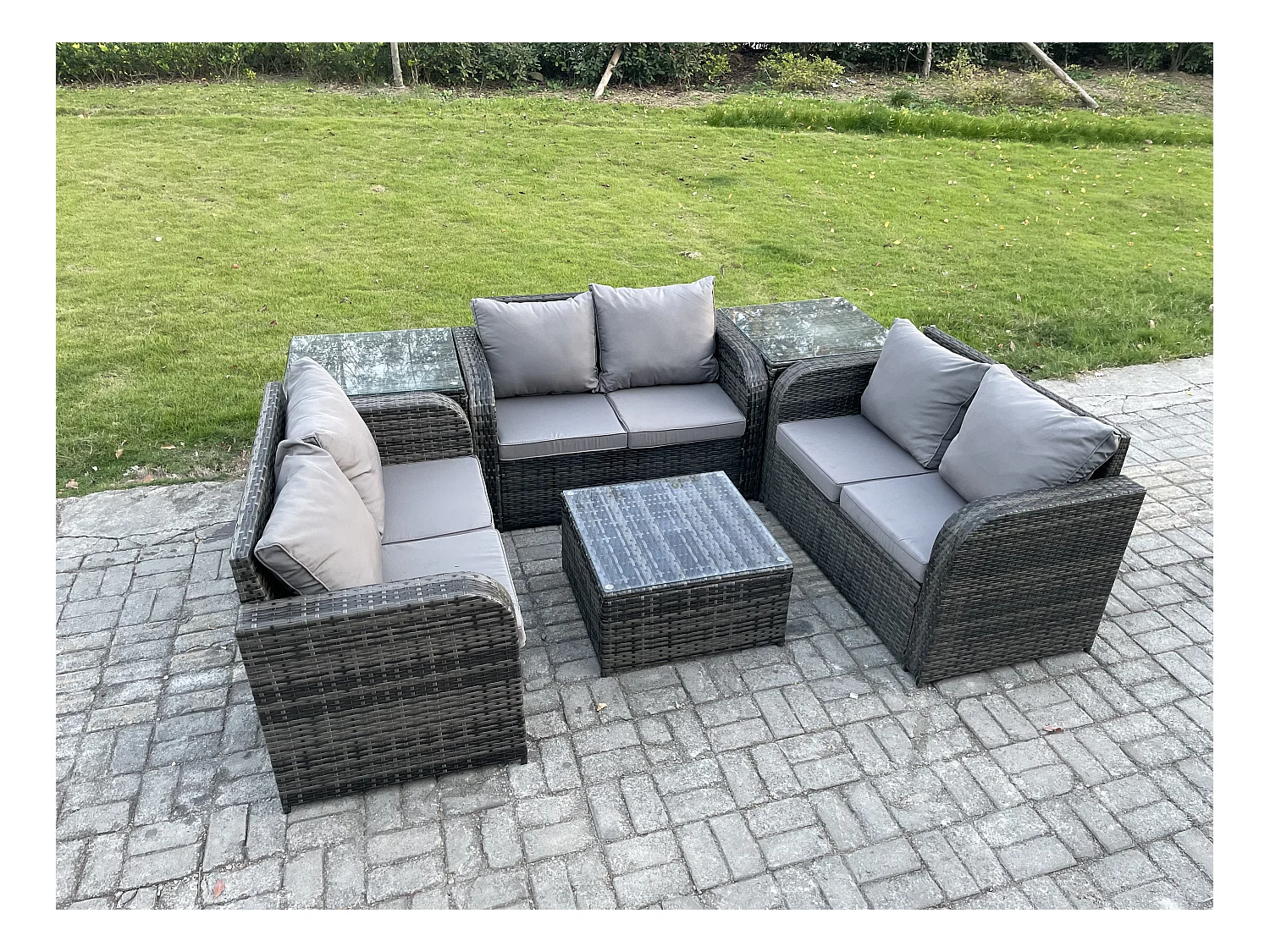 Möbe Gartenmöbel set für den Terrasse Balkon Dunkelgrau 8-Sitzer