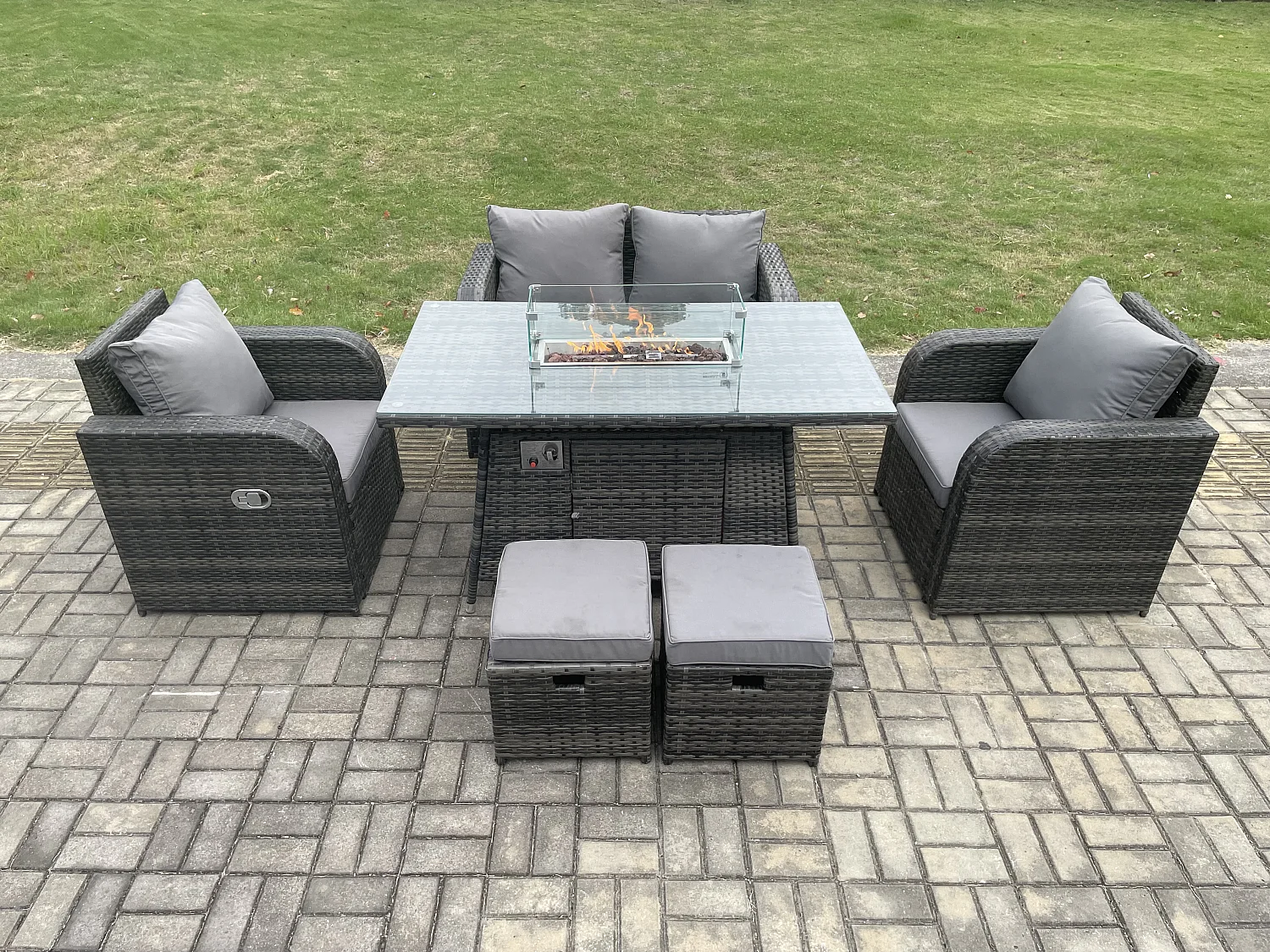 Gartenmöbel im Freien mit Hocker Polyrattan Dunkelgrau 6-Sitzer