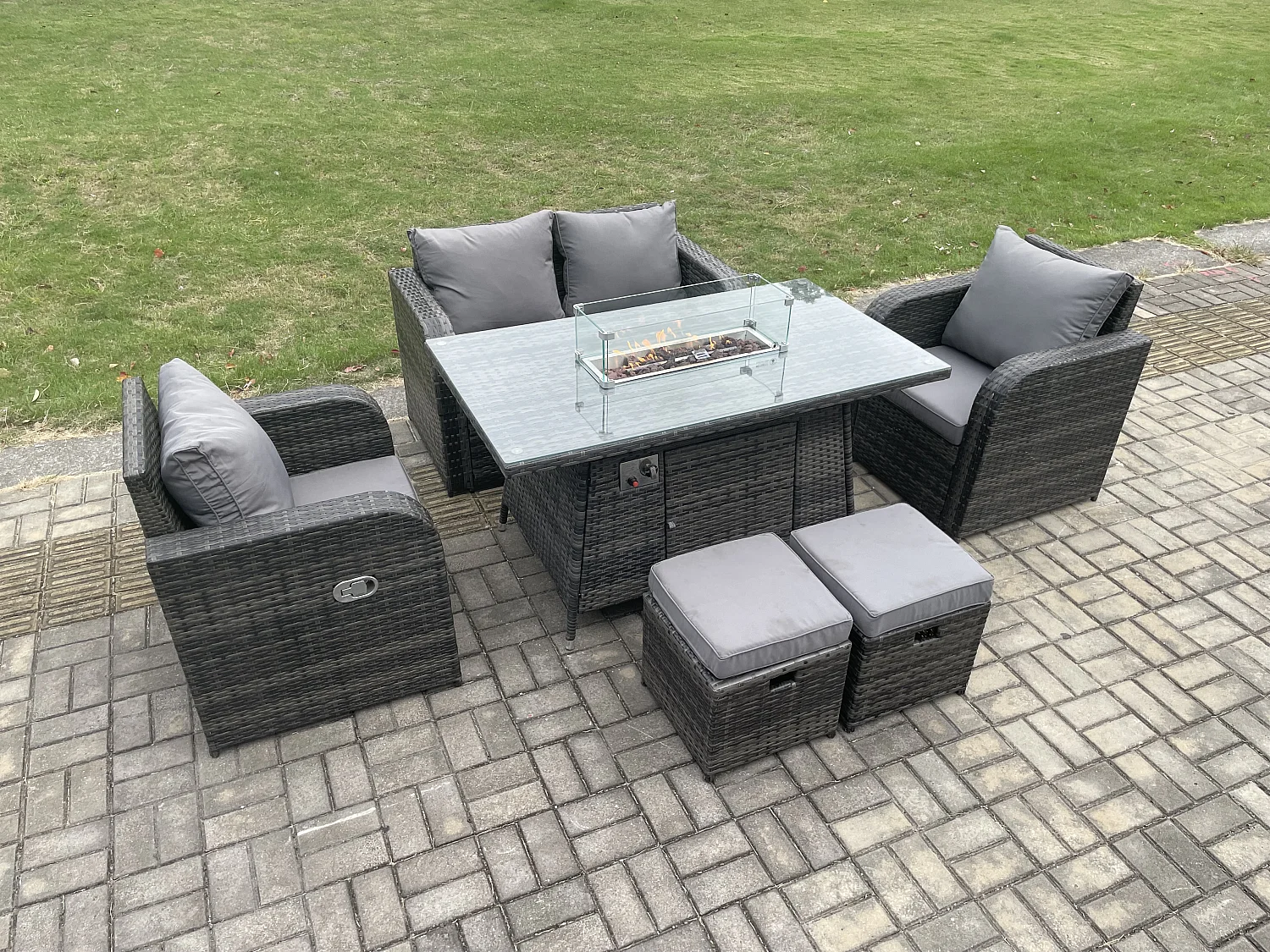 Gartenmöbel im Freien mit Hocker Polyrattan Dunkelgrau 6-Sitzer