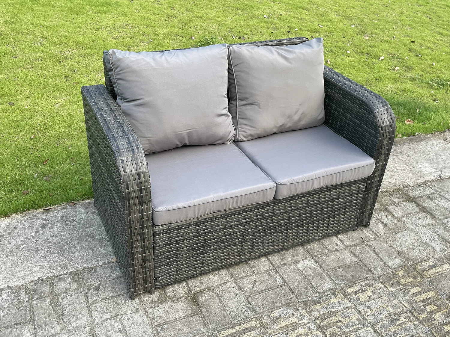 Fimous Rattan Outdoor Garden Furniture Set Gas Fire Pit Dining Table with Side Table Chair Love seat Sofa