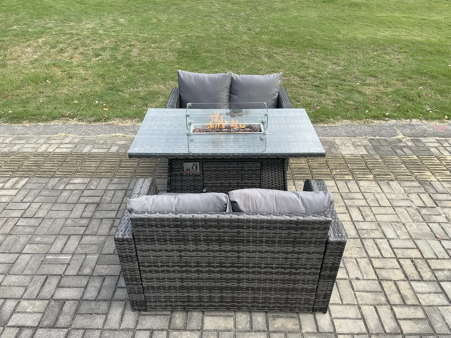 4-Sitzer Gartengarnitur Polyrattan mit Gas Feuerstelle