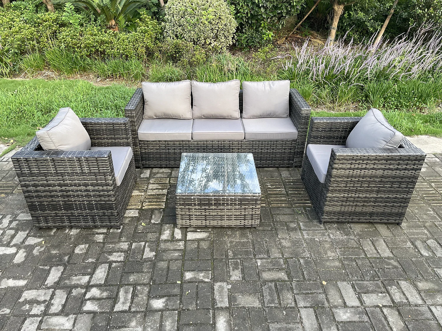 Gartenset im Freien mit Couchtisch Polyrattan Dunkelgrau 5-Sitzer
