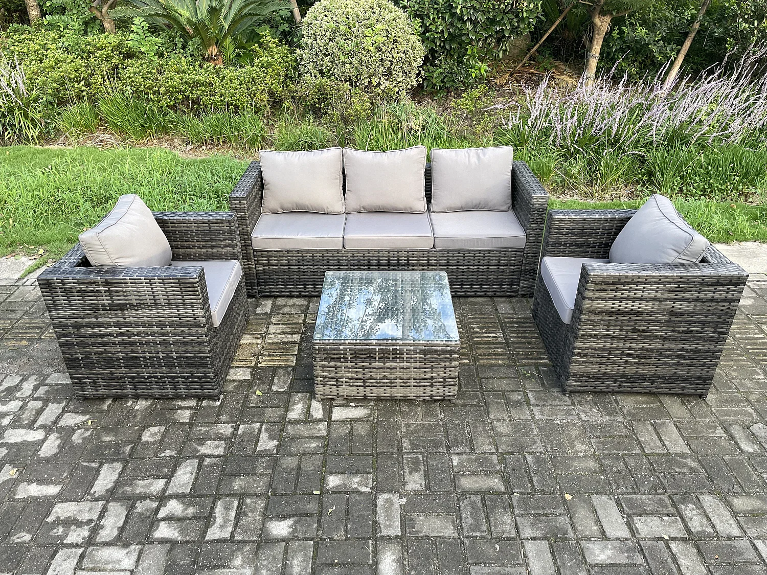 Gartenset im Freien mit Couchtisch Polyrattan Dunkelgrau 5-Sitzer