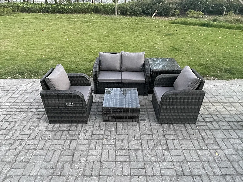 Gartenmöbel 6er-Set Terrasse Sitzgruppe Polyrattan Dunkelgrau
