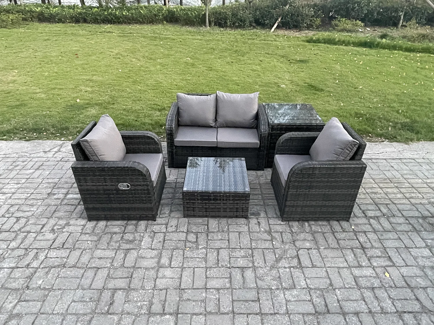 Gartenmöbel 6er-Set Terrasse Sitzgruppe Polyrattan Dunkelgrau