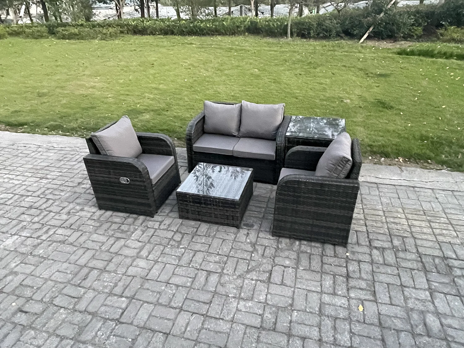 Gartenmöbel 6er-Set Terrasse Sitzgruppe Polyrattan Dunkelgrau