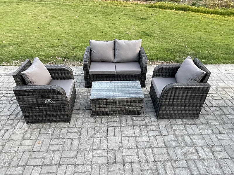 4-Sitzer Rattan Gartenmöbel Set mit Gartensofa Dunkelgrau