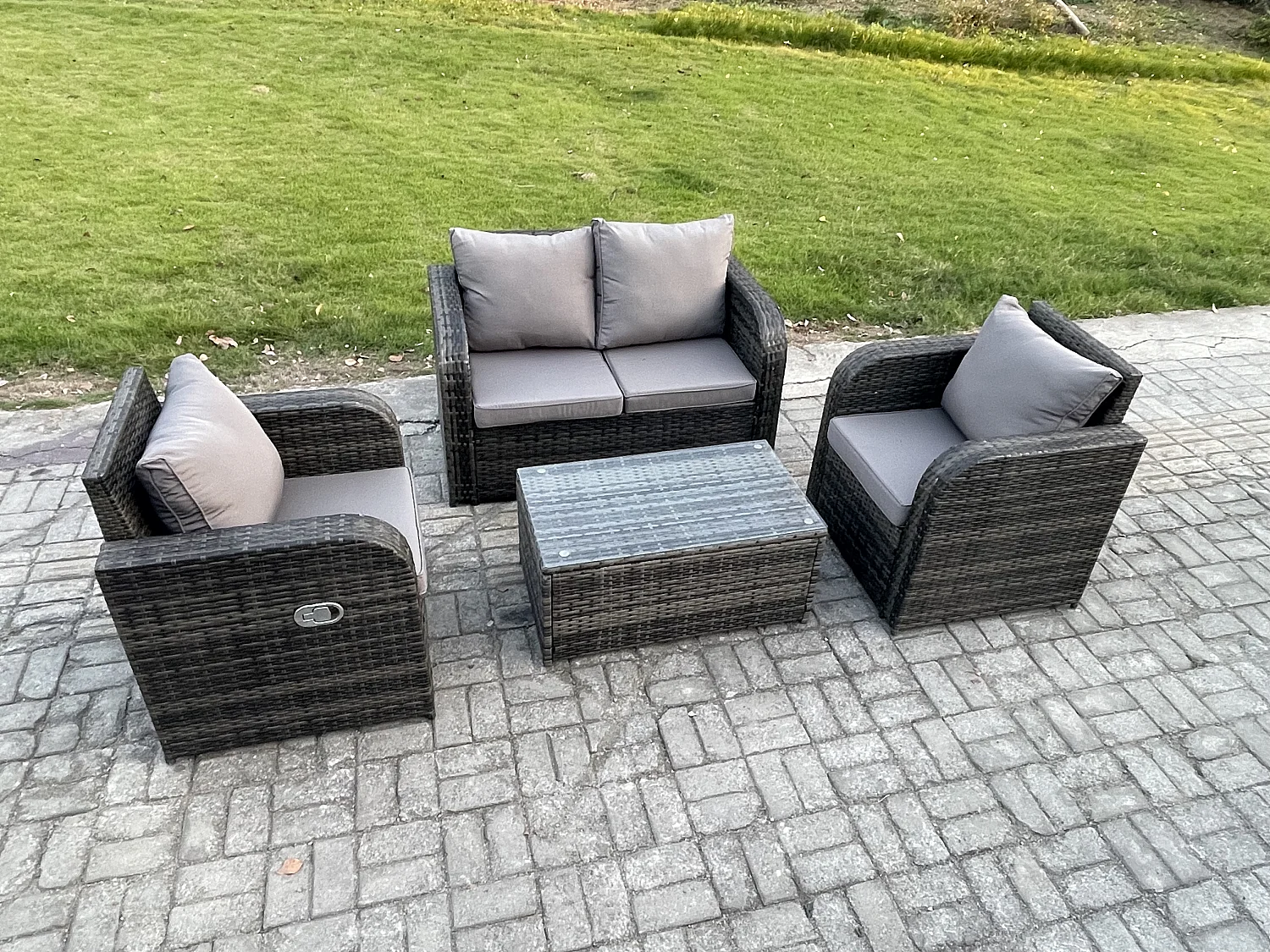 4-Sitzer Rattan Gartenmöbel Set mit Gartensofa Dunkelgrau