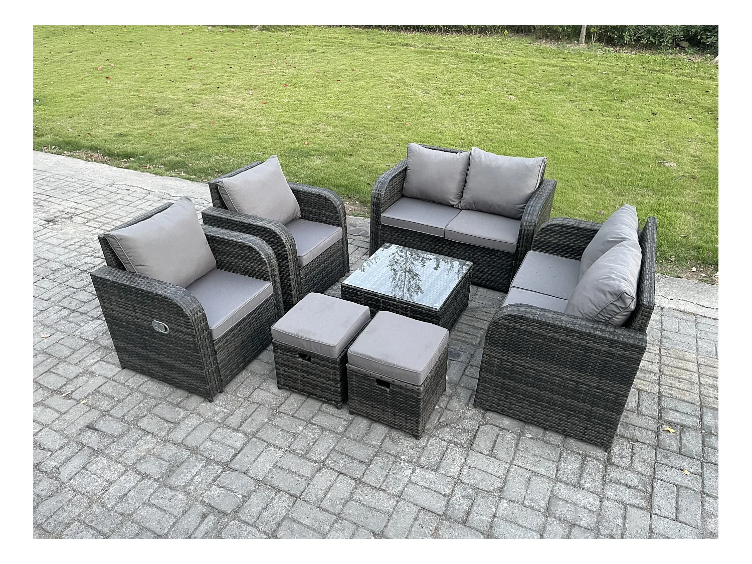 Möbe Gartenmöbel set für den Balkon Terrasse 8-Sitzer lounge set Dunkelgrau