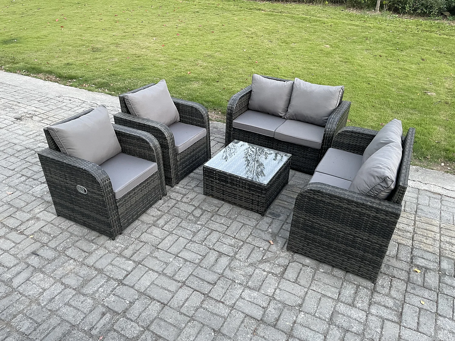 Möbe Gartenmöbel set für den Balkon Terrasse 6-Sitzer lounge set Dunkelgrau
